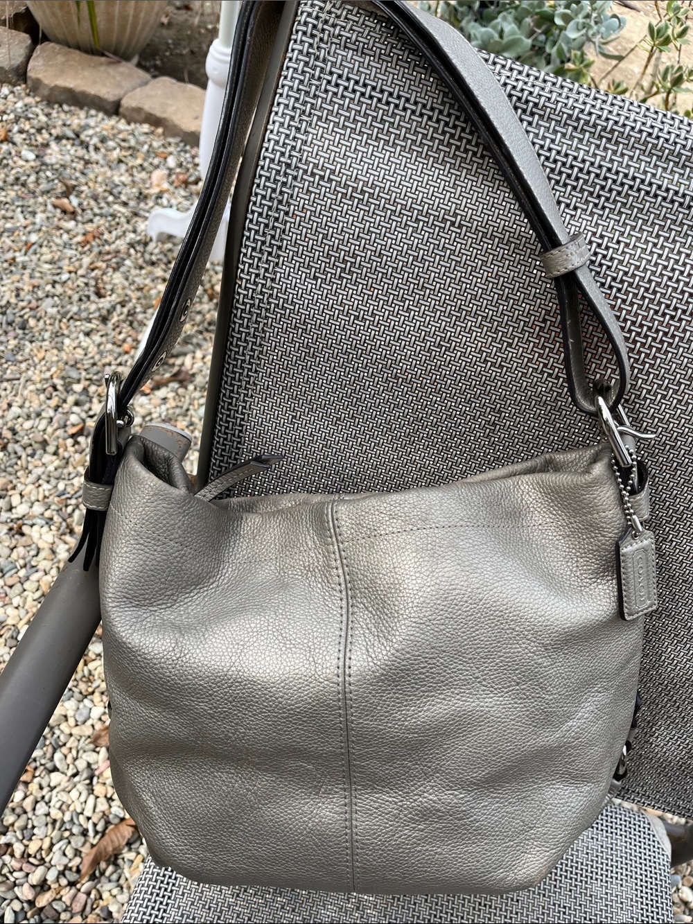 Coach Gray Metallic Leather Shoulder Bag